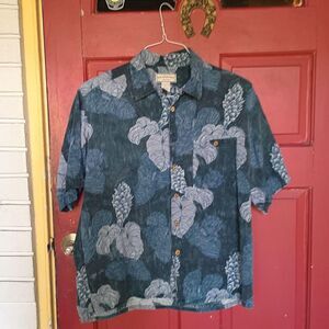 Boca Classics Men's Large 100% Silk Blue Shirt